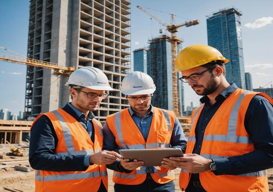 Project manager reviewing construction progress on a commercial fitout site