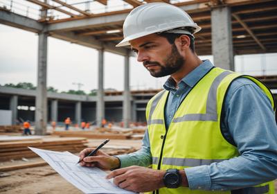 Project manager reviewing construction plans