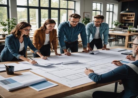 Design team collaborating on architectural plans